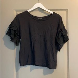 Dark gray ruffle sleeve top